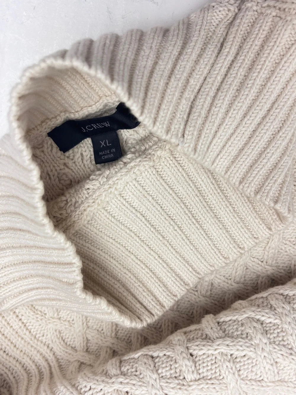 J. Crew Cable Knit Sweater Fisherman Mock Neck Cream Women XL